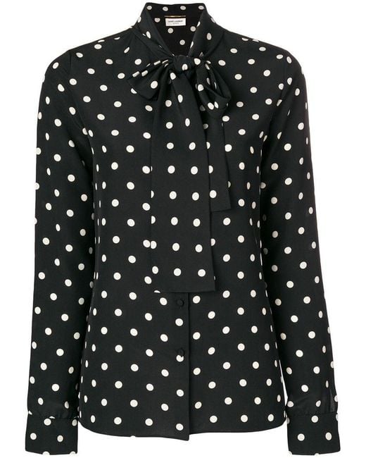 Lyst Saint Laurent Polka Dot Pussy Bow Blouse In Black 7438