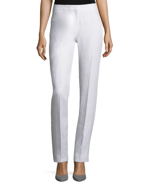 Lafayette 148 new york Straight-leg Linen Pants in White | Lyst