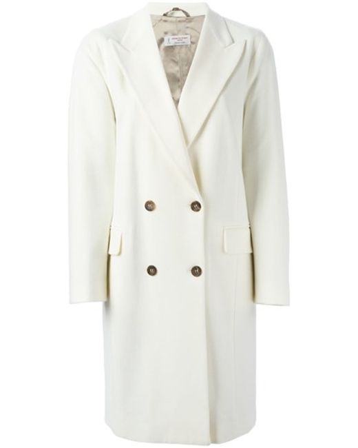 Alberto biani Double Breasted Overcoat in White - Save 50% | Lyst
