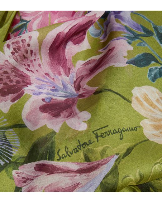 Lyst - Ferragamo Floral Print Gancini Shawl in Green