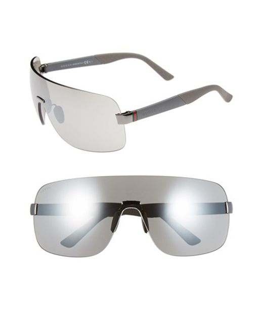 Gucci Shield Sunglasses - Ruthenium Grey/ Silver Mirror in Gray for Men ...