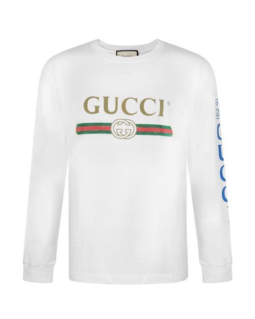 Gucci Fake Logo Long Sleeved T Shirt In White For Men - Save 29% - Lyst