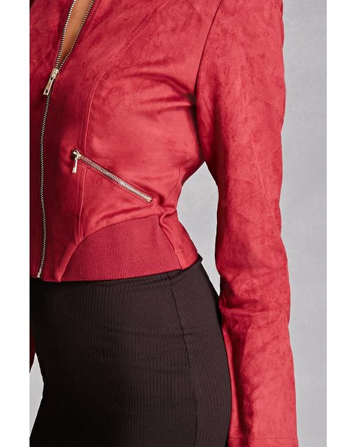 Forever 21 Faux Suede Lace Up Back Jacket In Red Lyst Forever 21 Red Faux Suede Lace Up Back Jacket Lyst