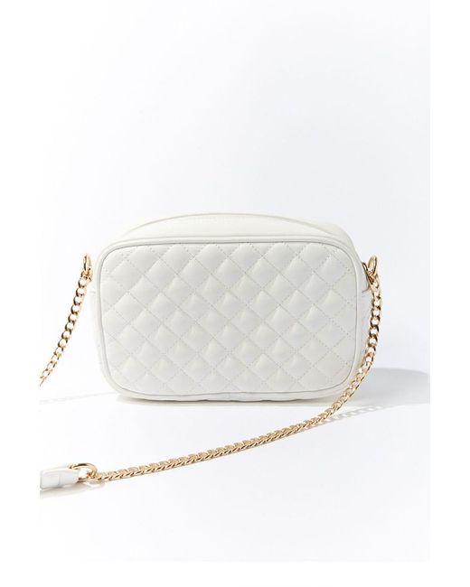 Forever 21 Faux Leather Quilted Crossbody Bag , White in White - Lyst