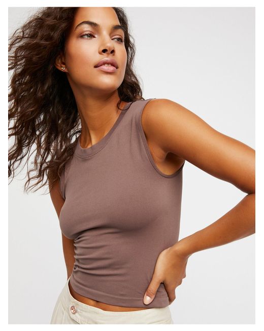 Lyst - Free People Cropped Muscle Tank in Brown