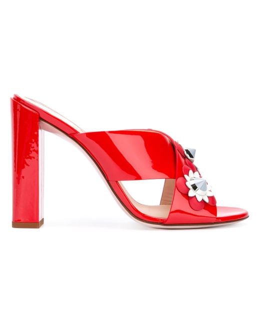 Lyst Fendi Floral Heeled Mules in Red Save 43
