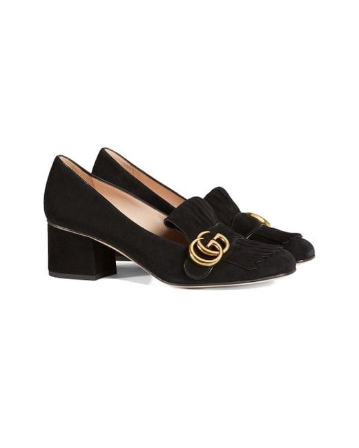 Lyst - Gucci Marmont Suede Mid-heel Pump in Black - Save 33.92405063291139%