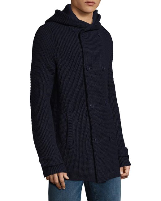 Armani exchange Textured Hooded Cardigan in Blue for Men | Lyst