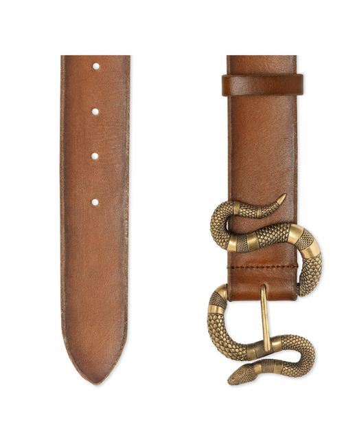 Lyst - Gucci Leather Belt With Snake Buckle in Brown for Men