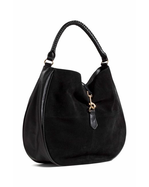 H&m Hobo Bag With Suede Details in Black | Lyst