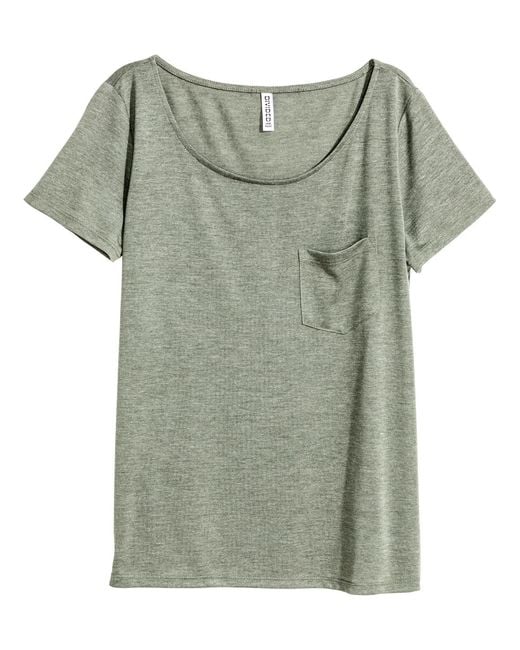 H&m Jersey Top in Green | Lyst