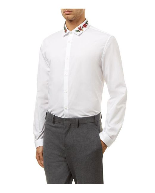 Gucci Embroidered Collar Shirt in White for Men Lyst