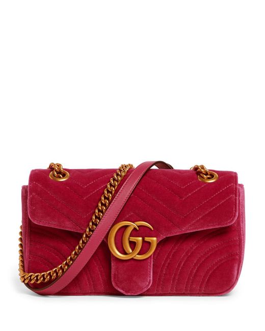 Lyst - Gucci Small Velvet Marmont Matelass Shoulder Bag in Pink