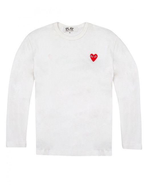 Comme des garçons Play Womens Red Heart L/s T-shirt White in Red | Lyst