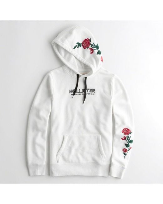 clothing supply n Embroidered Graphic Hollister Hoodie White Rose in Lyst