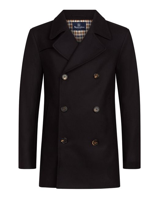 Aquascutum Crawford Pea Coat in Black for Men | Lyst