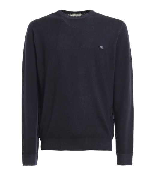 Etro Midnight Blue Worsted Wool Sweater for Men - Lyst