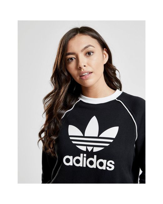 Lyst adidas Originals Linear Crop Crew Sweatshirt in Black Lyst adidas Originals Linear Crop Crew Sweatshirt in Black