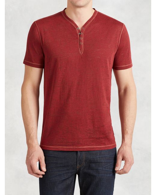 John varvatos Linen Henley T-shirt in Red for Men - Save 66% | Lyst