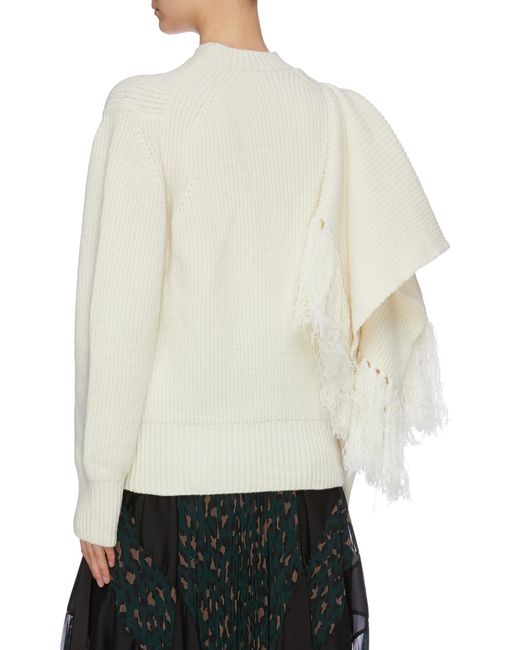 Download Sacai Asymmetric Fringe Scarf Sleeve Panel Mock Neck Wool ...