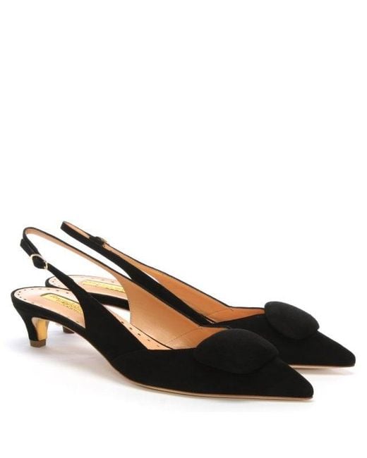 Rupert Sanderson Misty Black Suede Pointed Toe Sling Back Kitten Heels Lyst 