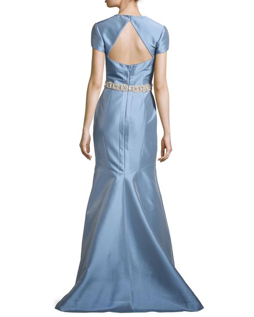 theia v neck satin gown