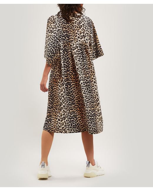 Ganni Leopard Print Loose Fit Dress - Save 9% - Lyst