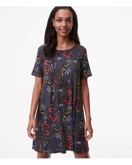 Loft Floral Swing Dress in Gray - Save 18% | Lyst