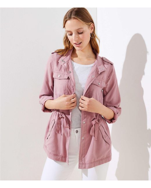 LOFT Petite Drawstring Utility Jacket in Pink - Lyst