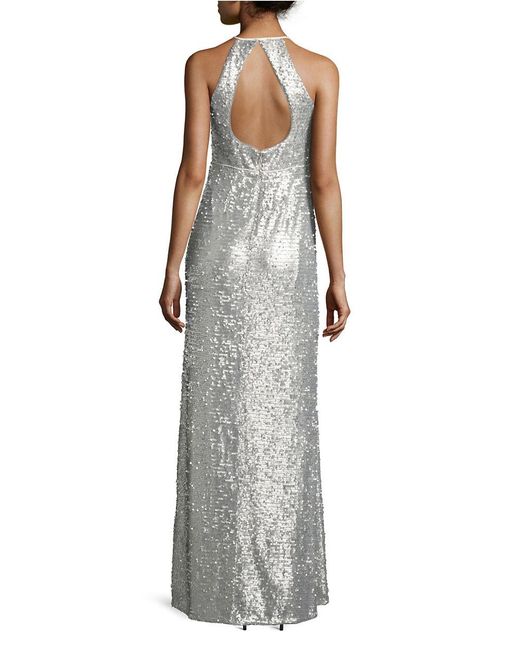 adrianna papell pleated metallic gown