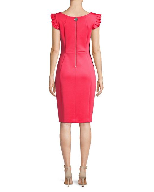 Calvin Klein Ruffle Sheath Dress in Pink - Lyst