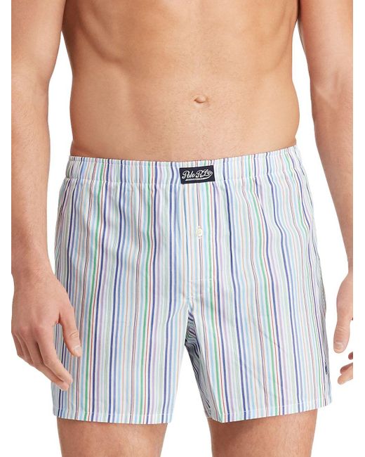 Polo Ralph Lauren Striped Cotton Boxer Shorts in Blue for Men - Lyst