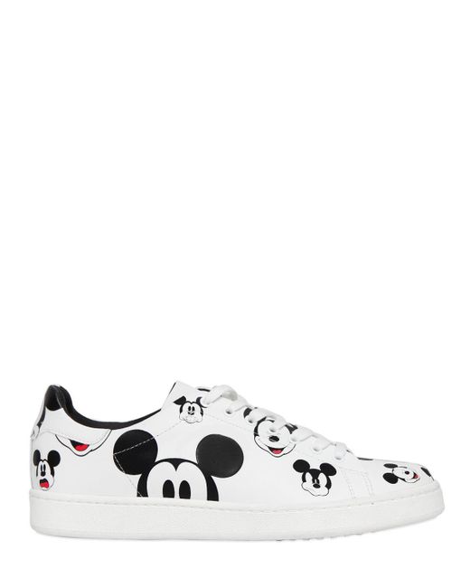 Moa Mickey Mouse Printed Leather Sneakers in White for Men - Save 23% ...