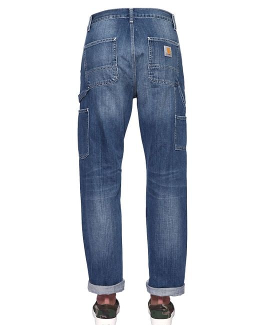 Carhartt Double Knee Washed Cotton Denim Jeans for Men | Lyst