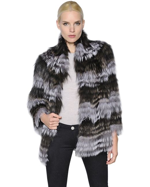 Yves salomon Striped Fox Fur Jacket in Gray | Lyst