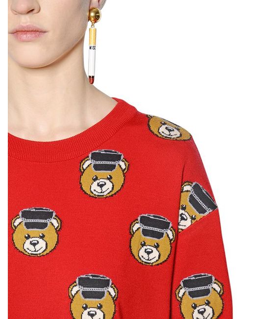 Moschino Bears Intarsia Merino Wool Knit Sweater in Red Lyst