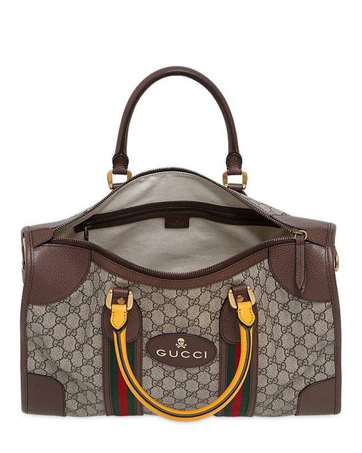 Gucci Gg Supreme & Leather Small Duffle Bag in Brown | Lyst