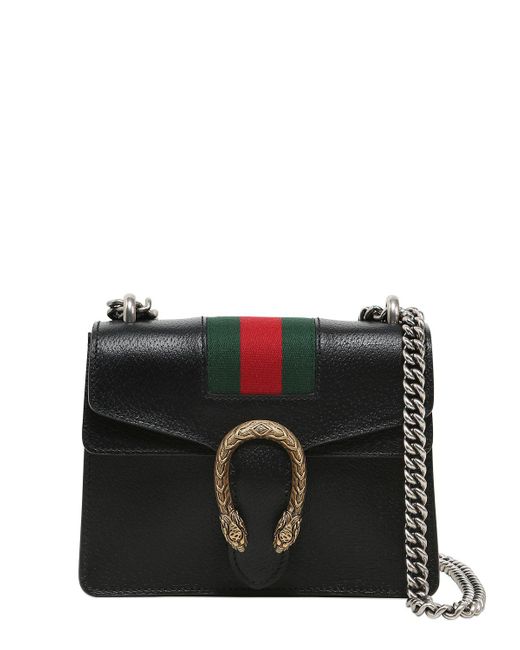 Gucci Mini Dionysus Leather Bag W/ Web Detail in Black | Lyst
