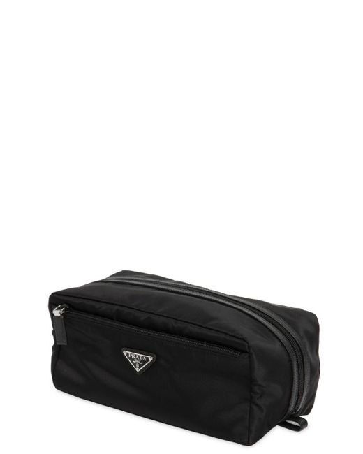 Prada Synthetic Nylon Toiletry Bag W/ Leather Details in Black for Men ...