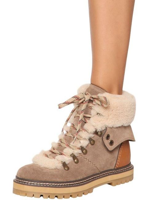 See By Chloé 20mm Eileen Suede & Fur Ankle Boots in Taupe (Brown) - Lyst