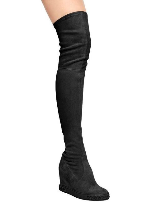 Casadei 100mm Stretch Suede Over-the-knee Boots in Black - Lyst