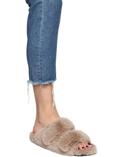 tan faux fur slides