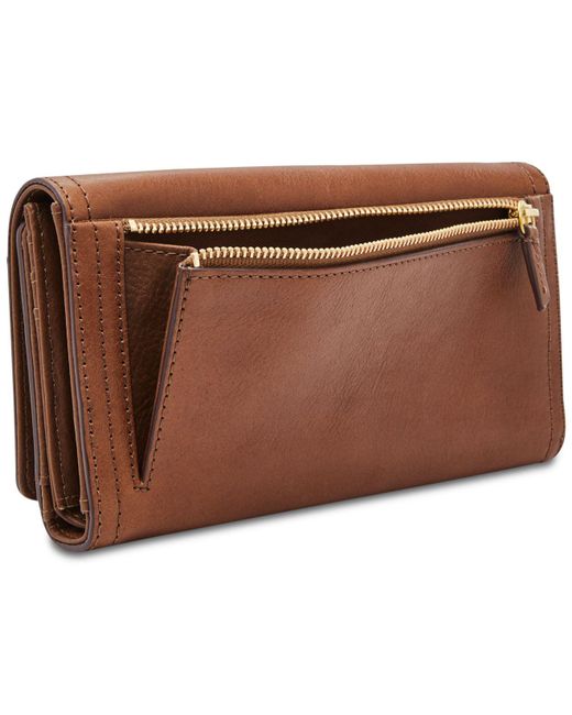 Fossil Logan Leather Flap Clutch Wallet in Brown/Gold (Brown) - Save 3% - Lyst