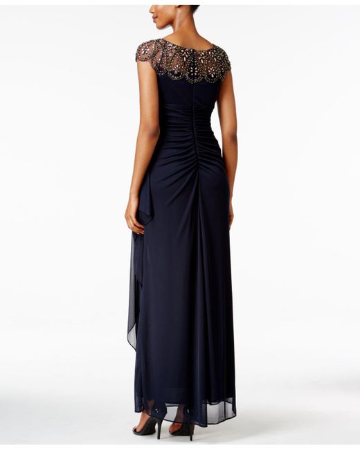 xscape embroidered illusion gown
