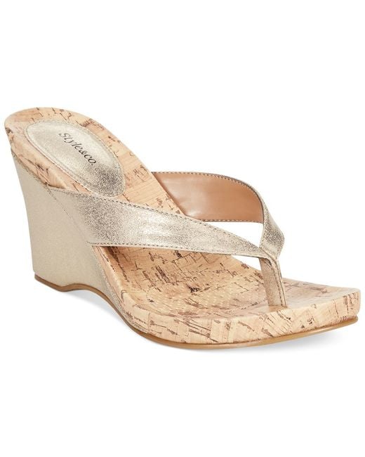 Style & co. Chicklet Wedge Thong Sandals, Only At Macy's in Gold (New ...