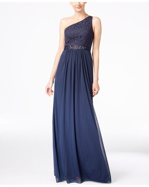 adrianna papell one shoulder embellished gown