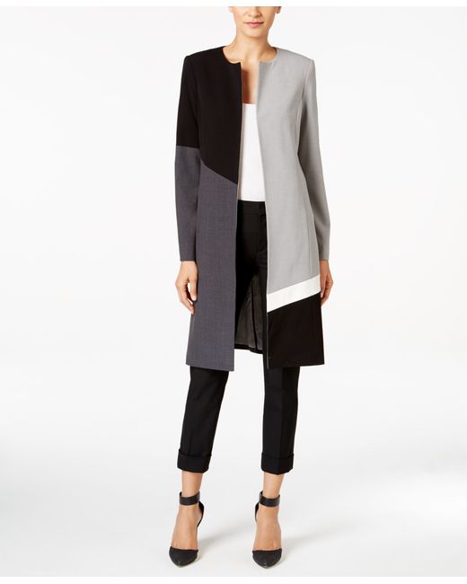 Calvin klein Colorblock Open-front Long Jacket in Black (Grey/Black ...