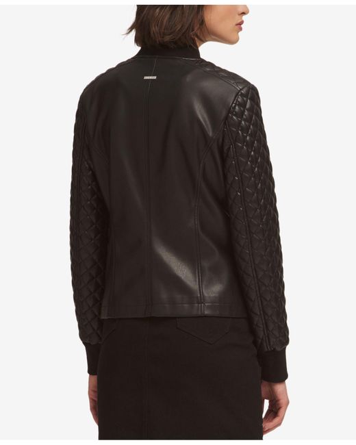 Lyst Dkny Faux Leather Quilted Jacket Created For Macy S In Black