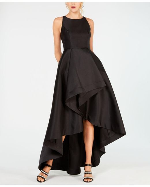 high low mikado gown with asymmetrical detail in midnight