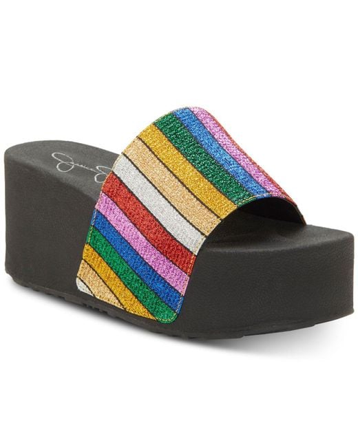 Jessica Simpson Faille Rainbow Stripe Flatform Sandals - Save 61% - Lyst